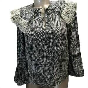 NEW MII COLLECTION women's long sleeve silk button up tunic shirt in black/white
